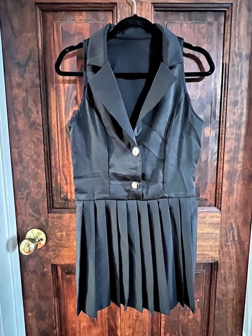 SHEIN Black pleated mini dress with button-up front
